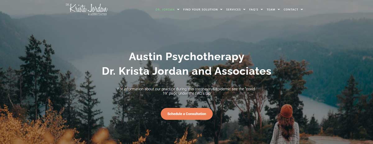 screen capture of Krista Jordan, Psychotherapist website